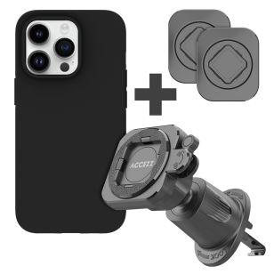 Accezz EasyLock telefoonhouder auto - inclusief hoesje iPhone 15 Pro - Ventilatierooster - 360 graden draaibaar - Zwart