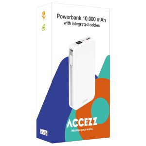 Accezz Powerbank 10.000 mAh met geïntegreerde kabels - Wit