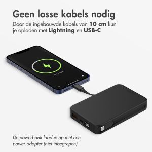 Accezz Powerbank 10.000 mAh met geïntegreerde kabels - Zwart