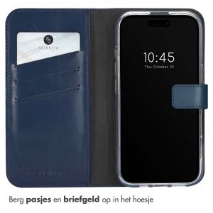 Selencia Echt Lederen Bookcase iPhone 16 - Blauw