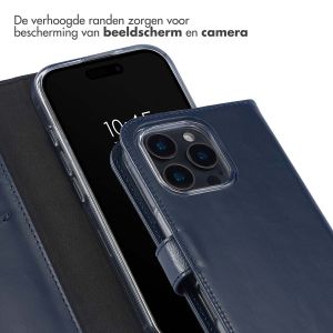 Selencia Echt Lederen Bookcase iPhone 16 Pro Max - Blauw